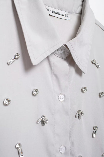 Autumn Artificial Jewelry Decoration Poplin Shirt Casual Shorts Women Suit