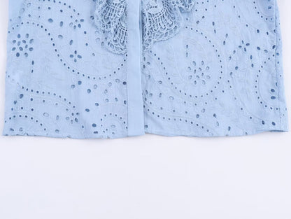 Women Clothing Autumn Hollowed out Embroidered Shirt
