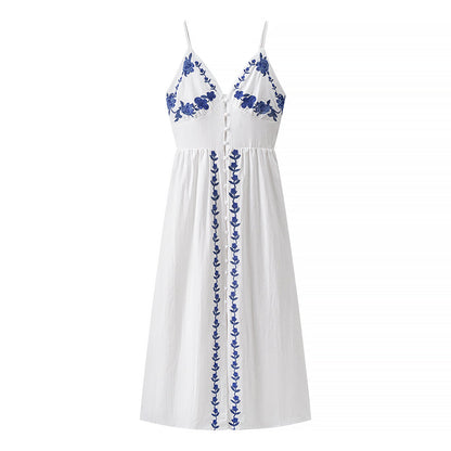 Autumn Embroidery Heavy Industry Sweet Fresh Robe Vacation Beach Vest Maxi Dress