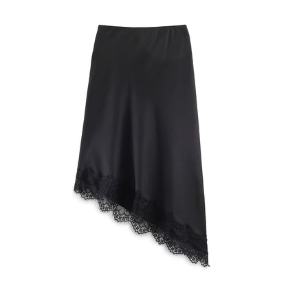 Women Clothing Spring Sexy Satin Acetate Lace Stitching Irregular Asymmetric Skirt