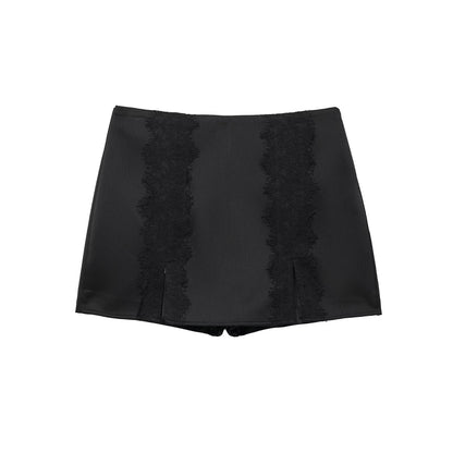 Women Clothing Summer Sexy Lace Patchwork Slit Mini Culottes