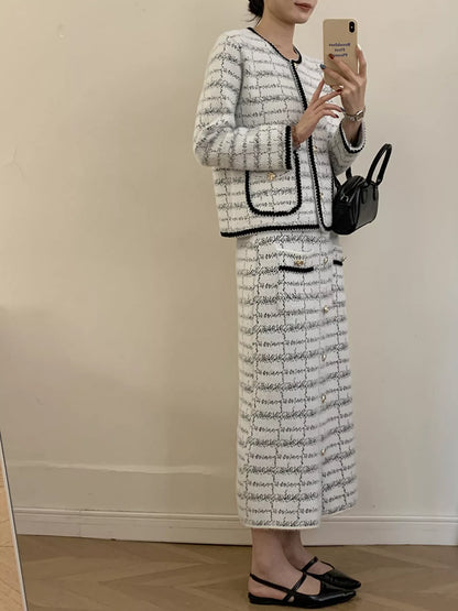 Tweed Contrast Trim Jacket and Skirt Set