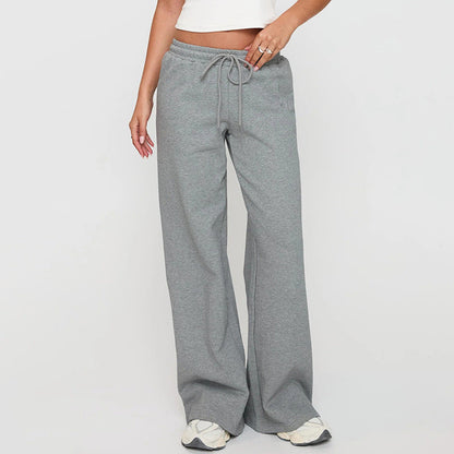 Women Wear Autumn Casual Loose Drawstring Tight Waist Solid Color Trousers