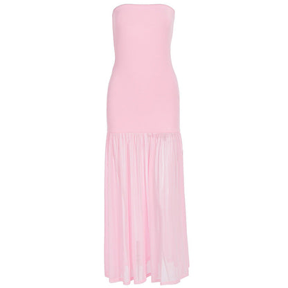 Summer Women Clothing Sexy Elegant Stitching Mesh Tube Top Slimming Dress