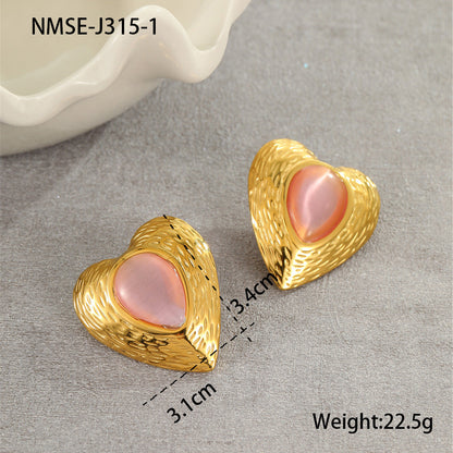 Titanium Steel Earrings Love Heart Shaped Cat Eye Earrings Open Ring High Sense Ornament