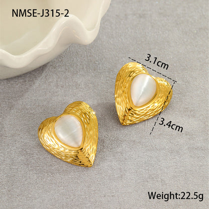 Titanium Steel Earrings Love Heart Shaped Cat Eye Earrings Open Ring High Sense Ornament