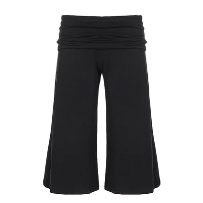 Casual Sports Cropped Pants Retro Waist Solid Color Simple Straight-Leg Pants High Waist All Matching Wide Leg Pants