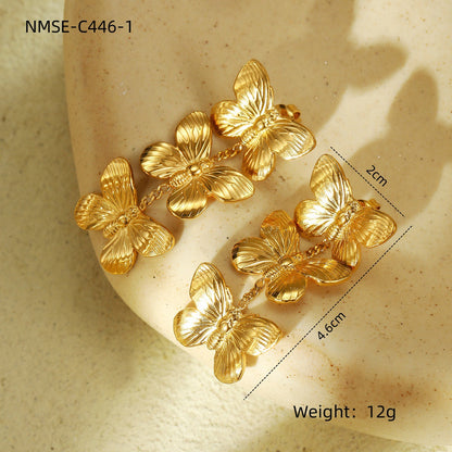 Pearl Butterfly Tassel Titanium Steel Earrings Fashionable All Match Light Luxury High Sense Stainless Steel Studs