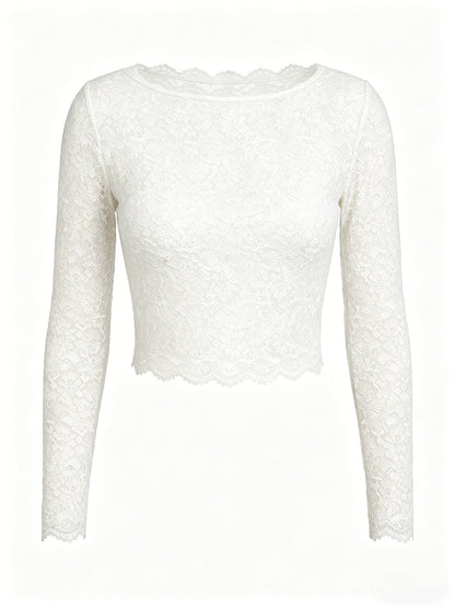 Women Lace Long Sleeved Top Sexy Mesh See through Slim Bottoming Shirt