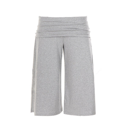 Casual Sports Cropped Pants Retro Waist Solid Color Simple Straight-Leg Pants High Waist All Matching Wide Leg Pants
