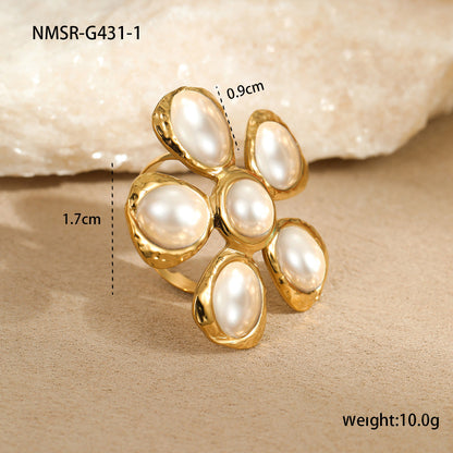 Vintage 18K Gold Stainless Steel High Grade Cat Eye Hammer Pattern Floral Earrings Eardrops