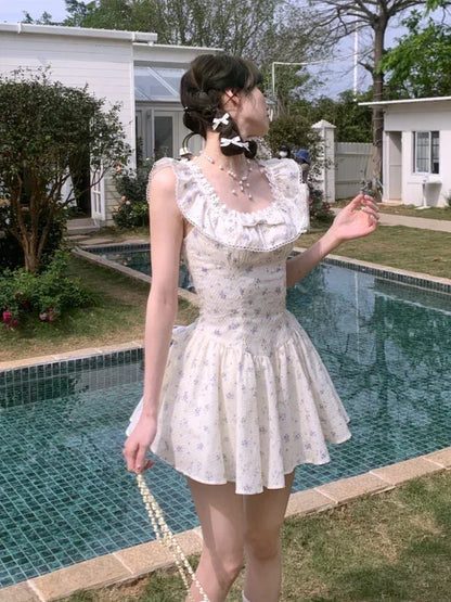 Lolita Kawaii Y2k Colorful Dot Print Dress Women Sweet Sleeveless Mini Dress Outwear One Piece Dress Korean Fashion Clothing