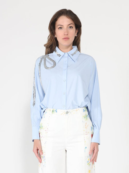 Long Sleeve Shirt Button Down Sequin Embellished