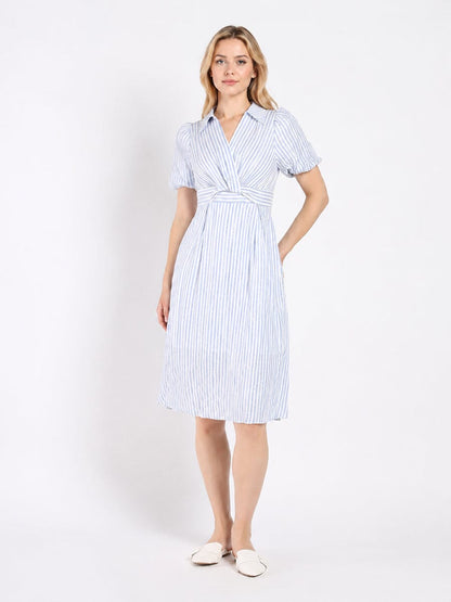Striped V Collar Neck Dress