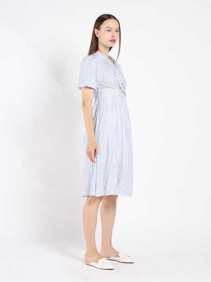 Striped V Collar Neck Dress