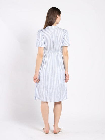 Striped V Collar Neck Dress