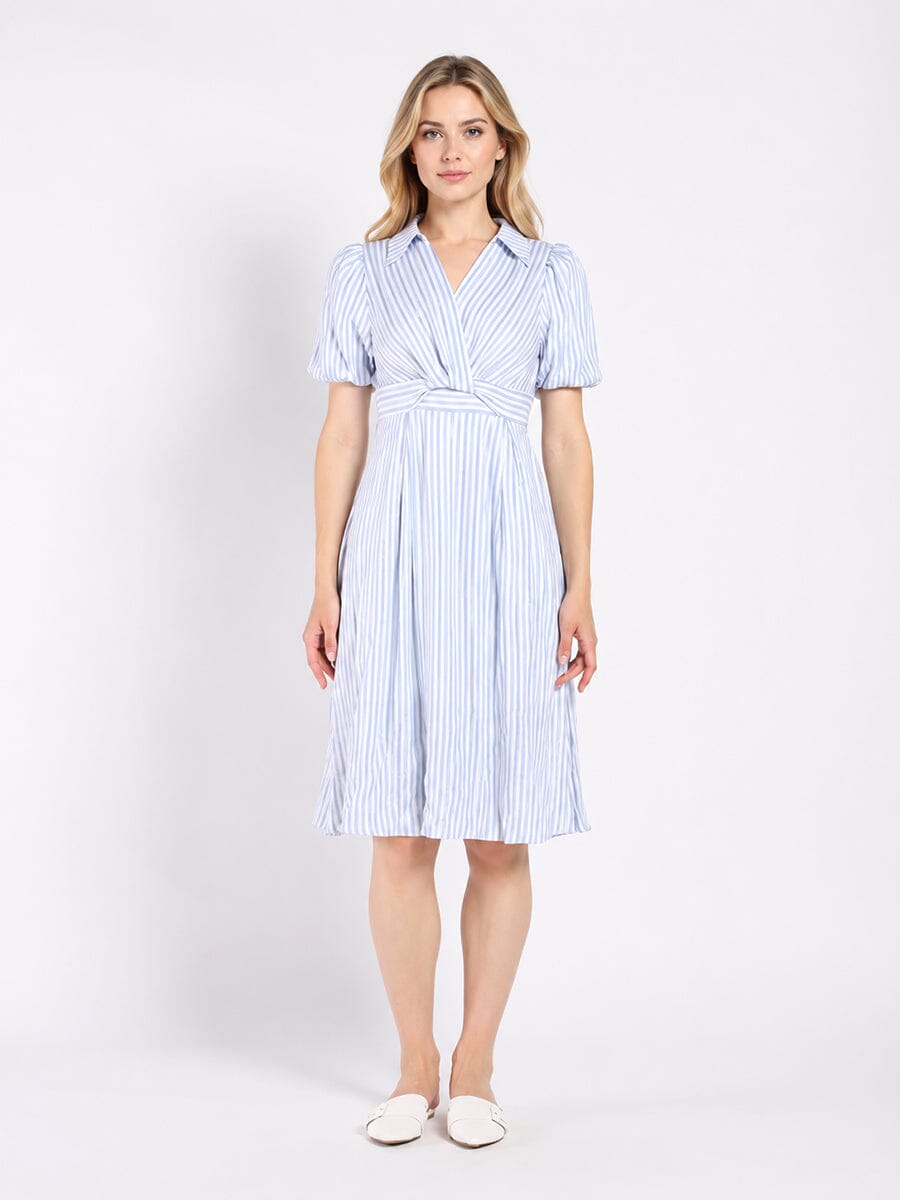 Striped V Collar Neck Dress