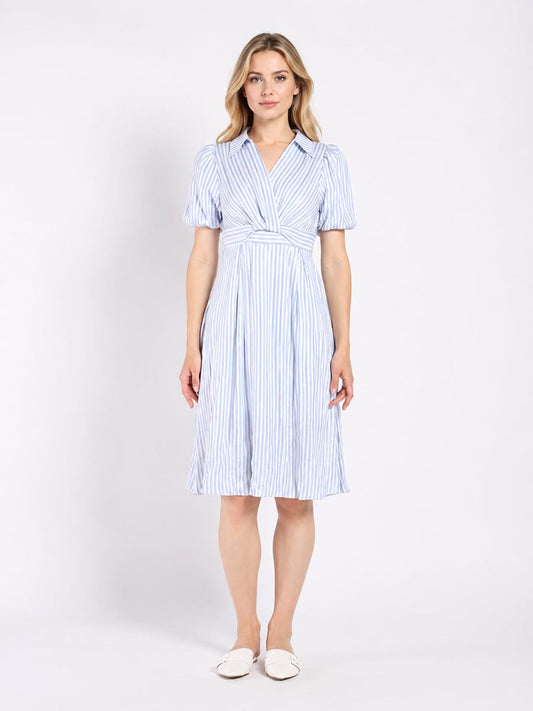 Striped V Collar Neck Dress